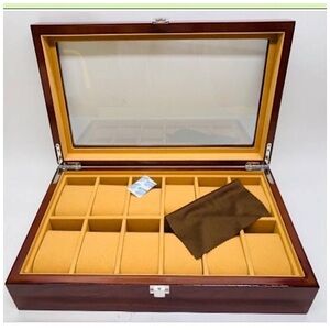 Solid Wood Jewelry Box With Glass Top GIFTABLE 14.5 x 8.25 x 3.25 New in…
